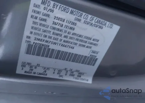 2000 Mercury Grand Marquis Ls из США, поврежденный, VIN 2MEFM75W1YX667546